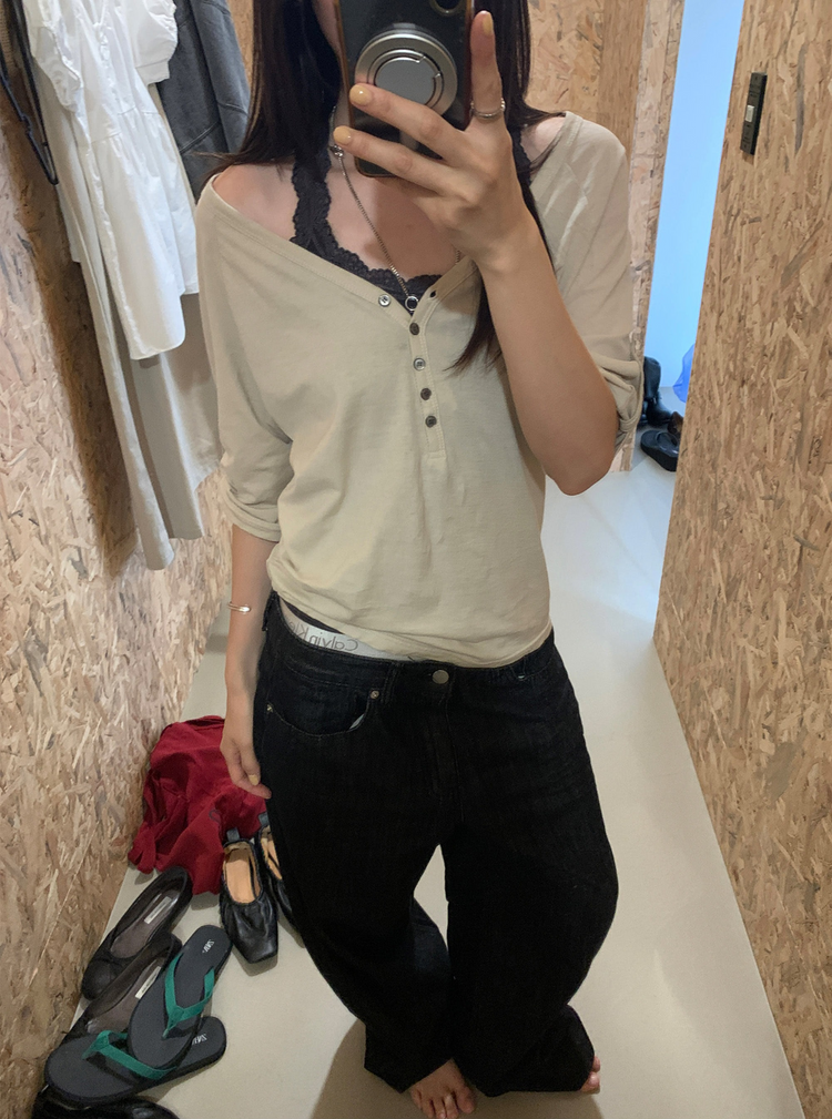 透膚拉克蘭捲袖細節上衣