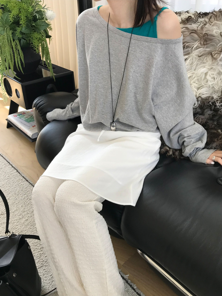 微透細腰頭抽繩半裙