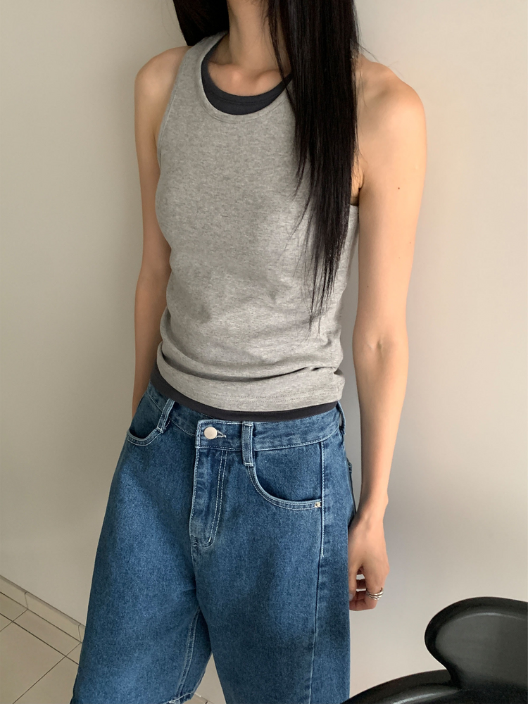 美挖背削肩細節背心