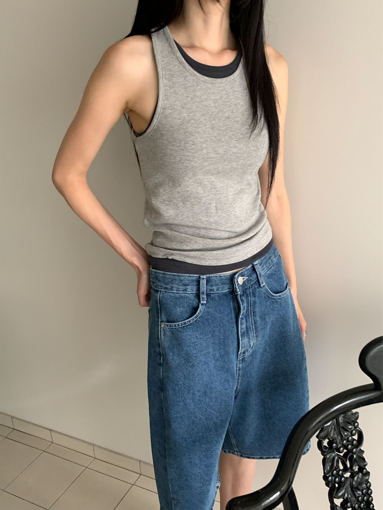 美挖背削肩細節背心