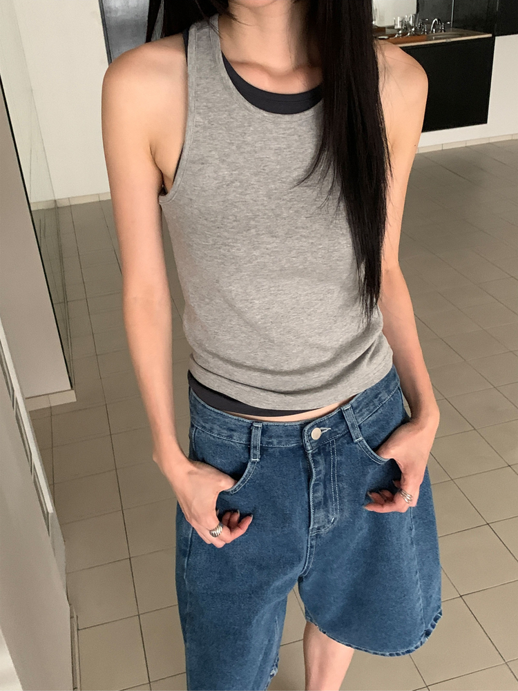 美挖背削肩細節背心