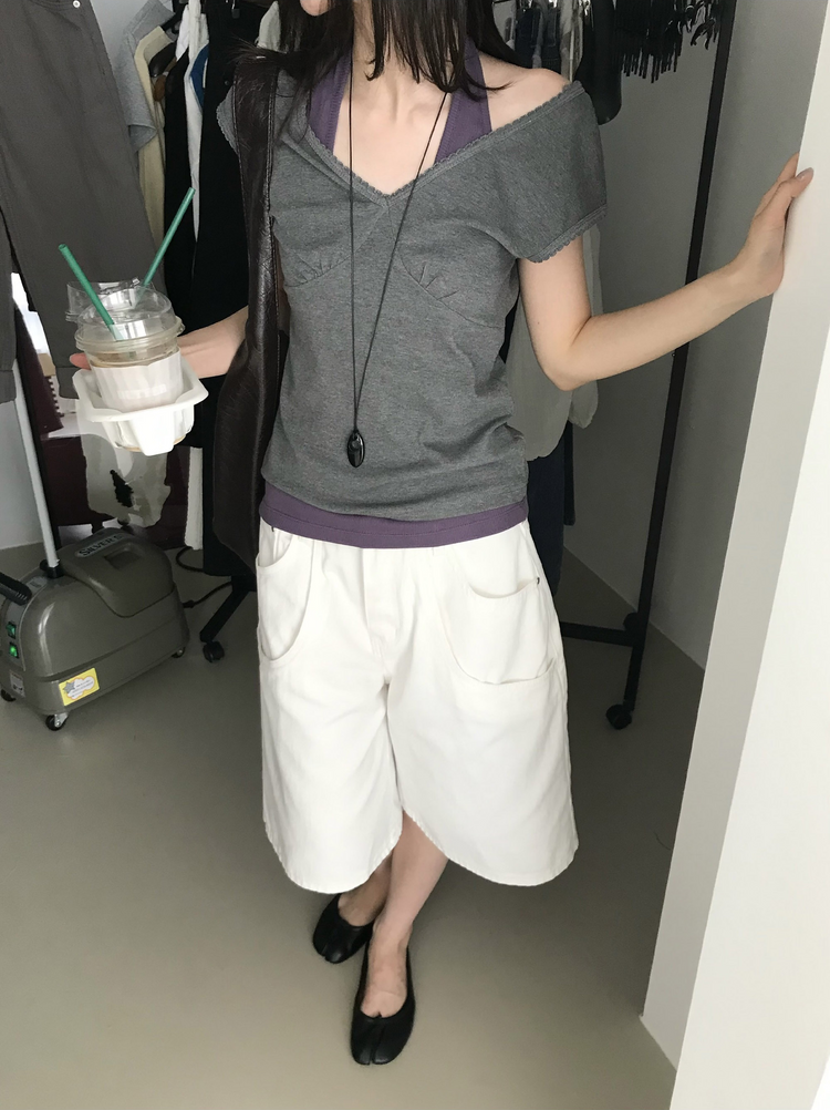 美色深V壓線細節背心