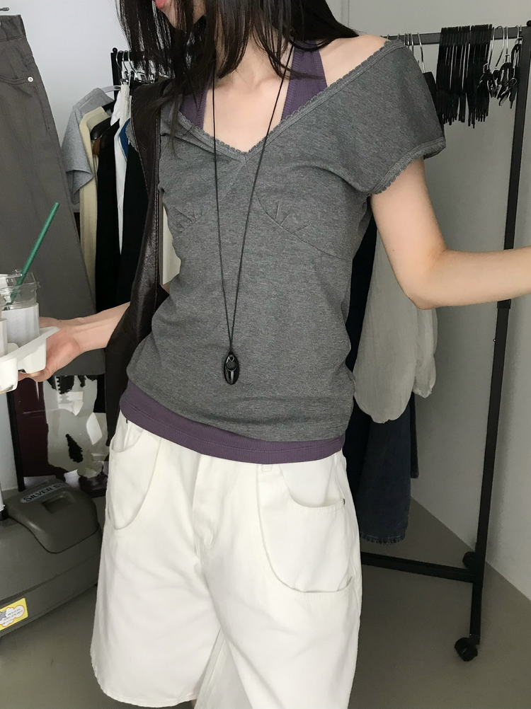 美色深V壓線細節背心