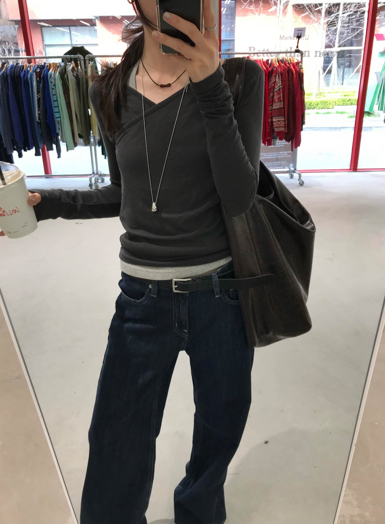 交疊V領細節上衣