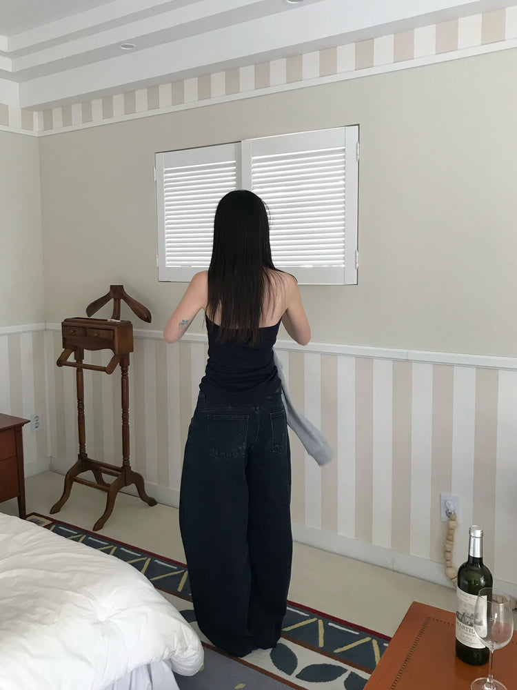 美肩撞色掛脖兩件式上衣