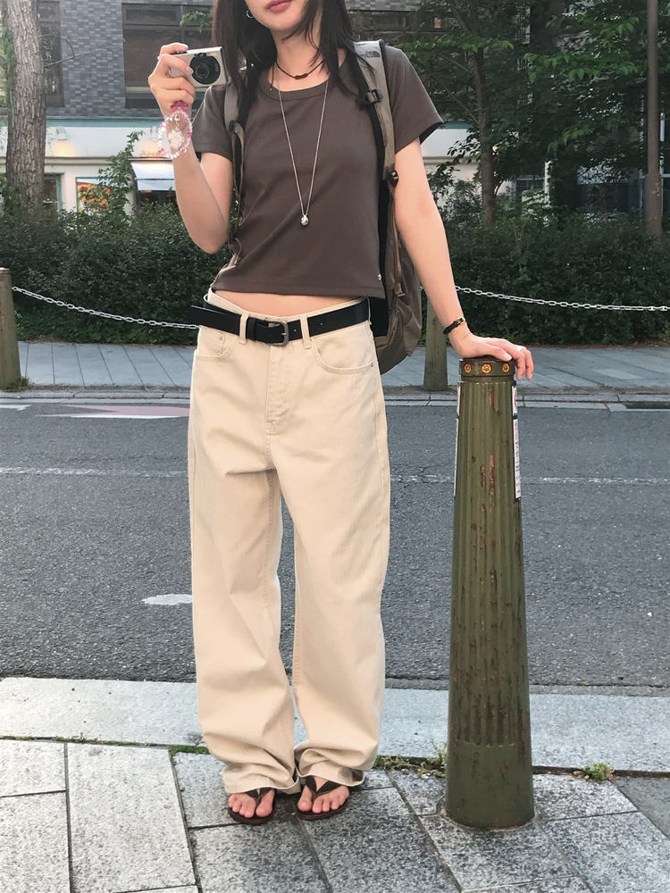 美色暗條紋細節直褲