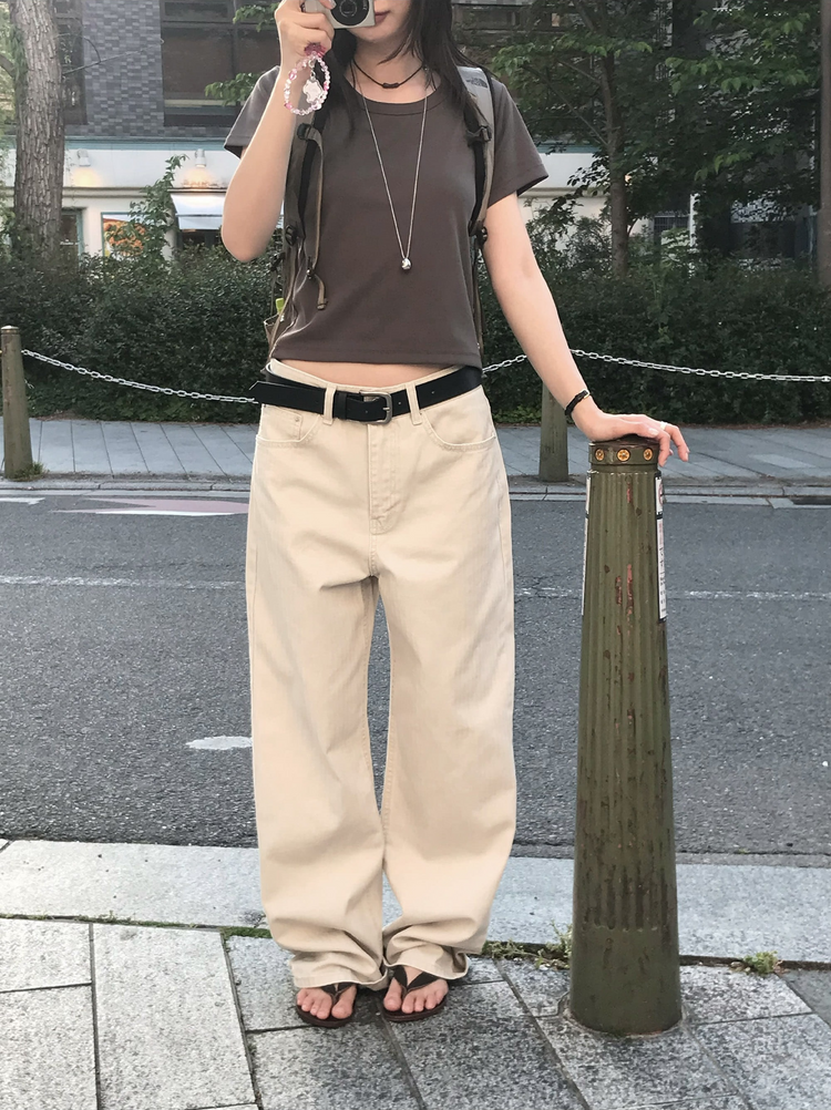 美色暗條紋細節直褲