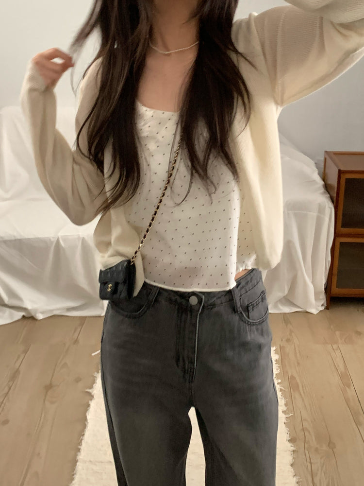 微透膚坑紋針織外套