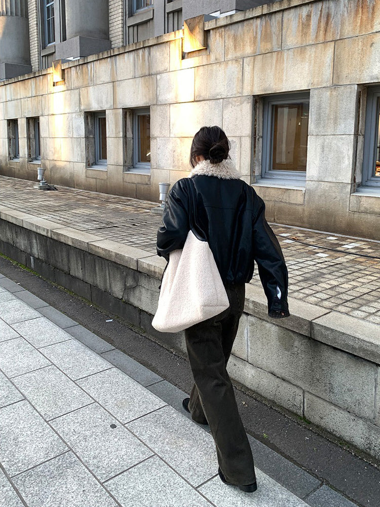 卷毛毛領內束細節皮外套