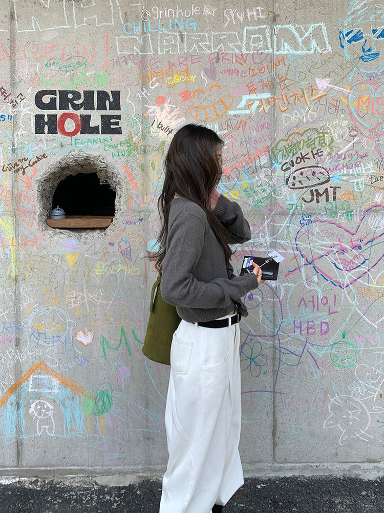 荷葉邊細節排鈕針織外套