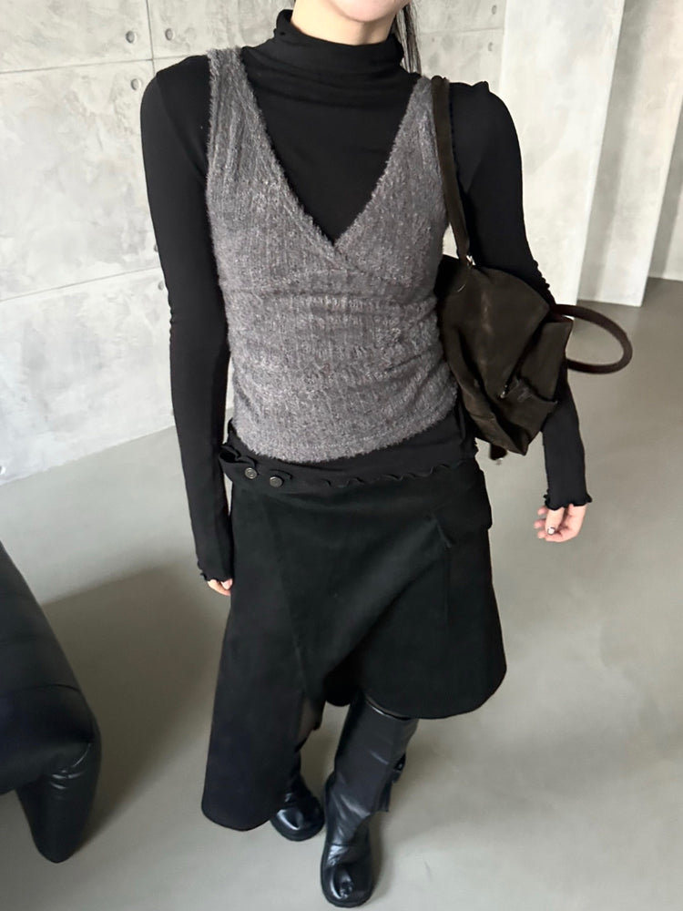 毛絨交疊細節背心