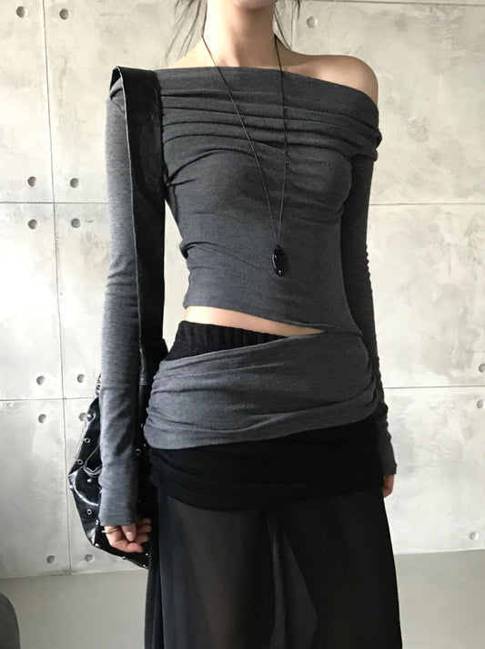 美肩側露腰細節上衣