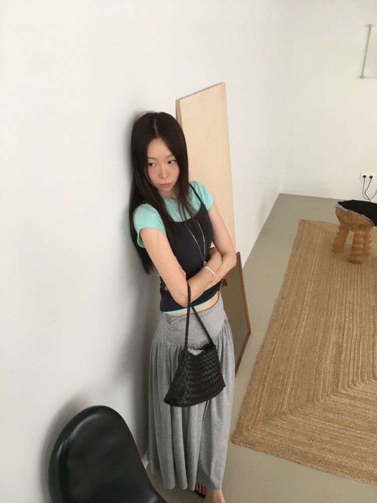 寬腰頭抓皺細節半裙