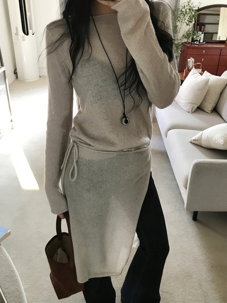 微透膚羊駝毛船領針織上衣