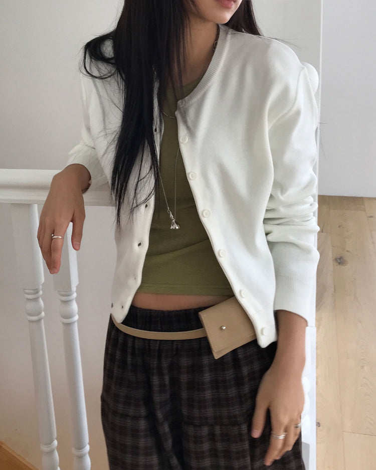 美色圓領排鈕針織外套