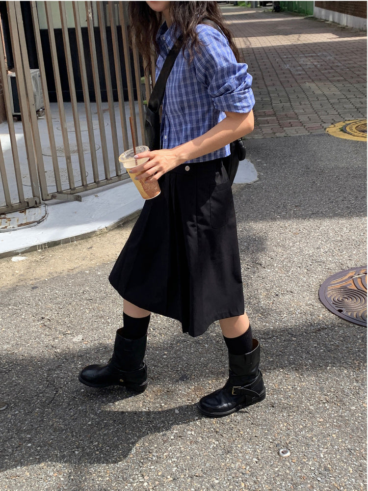 天絲腰包細節百褶中裙
