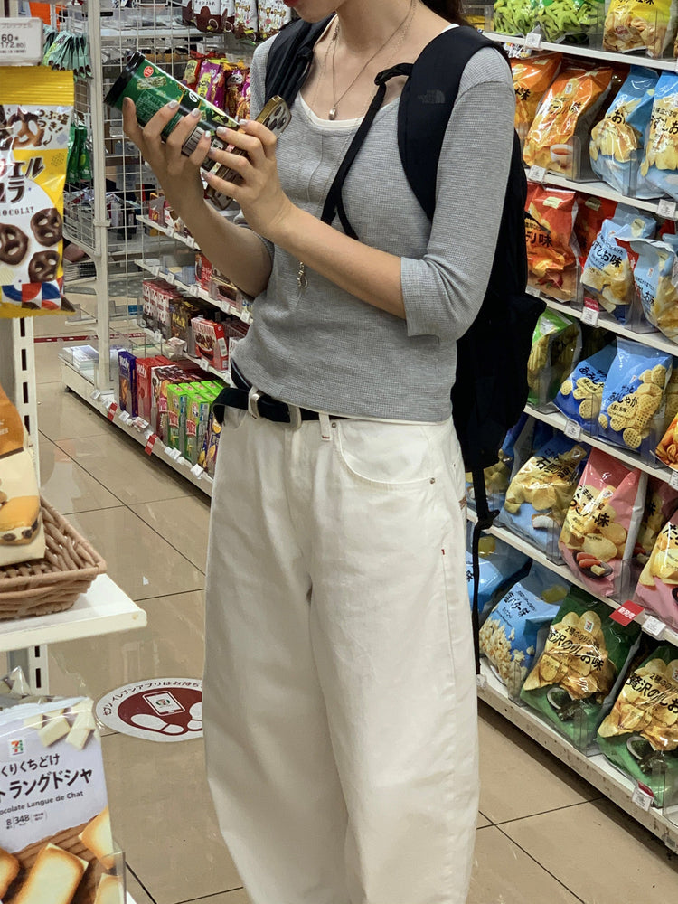 華夫格七分袖上衣
