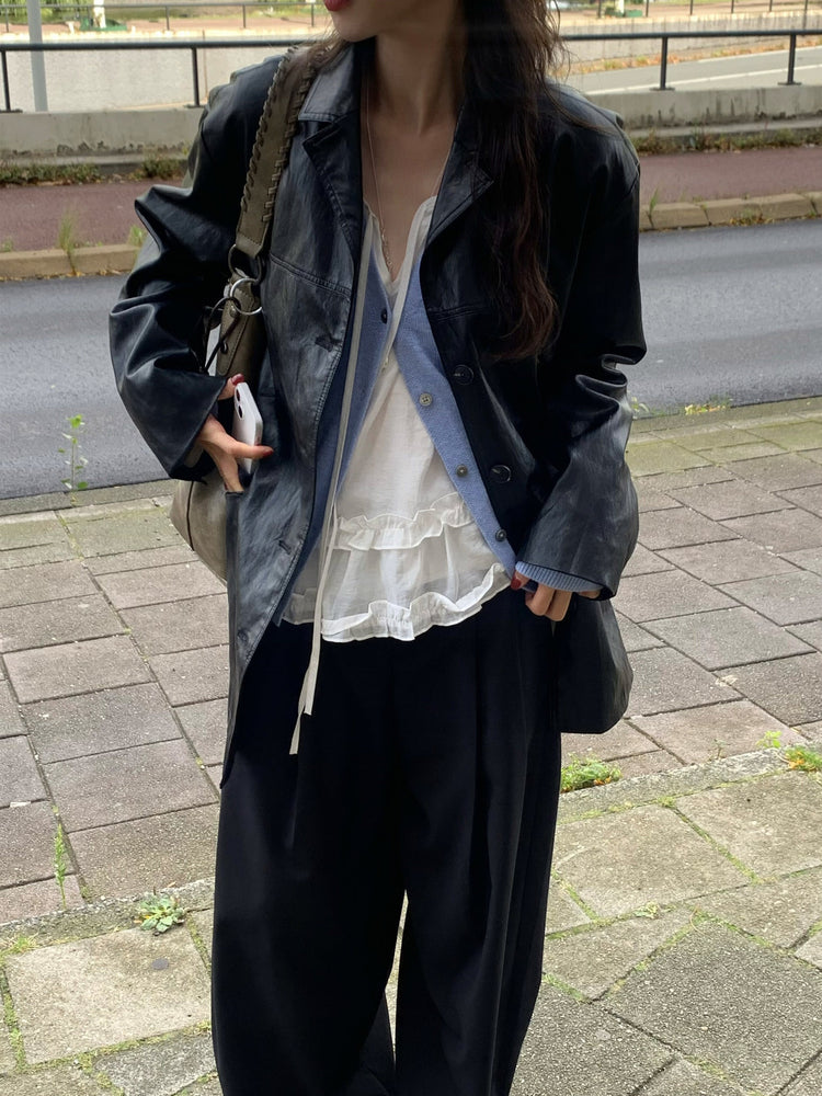 微透垂帶荷葉邊細節上衣