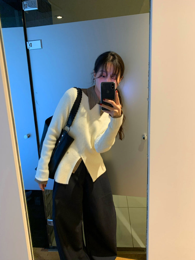 暗紋理修腰開叉細節襯衫