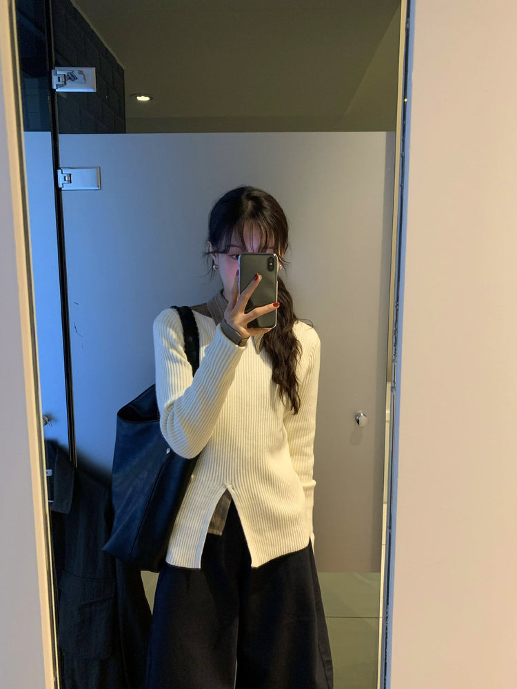 暗紋理修腰開叉細節襯衫