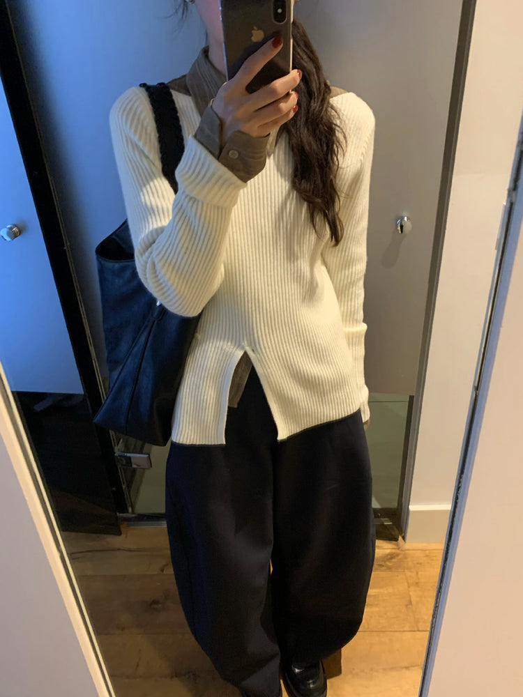 側壓線弧形細節廓形西褲