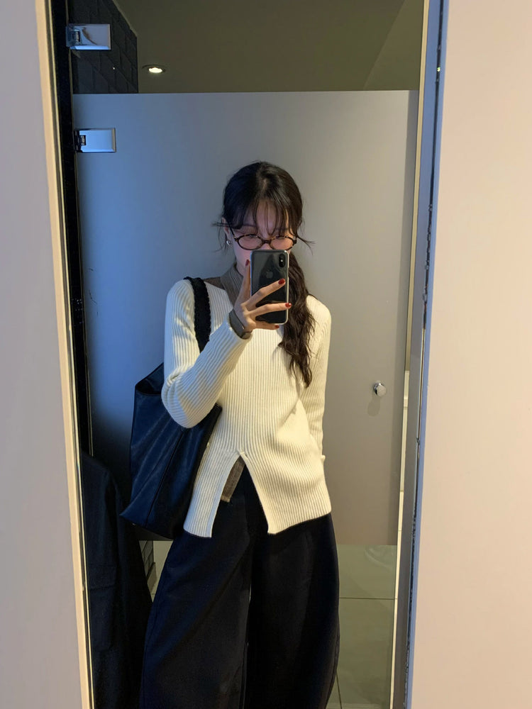 側壓線弧形細節廓形西褲