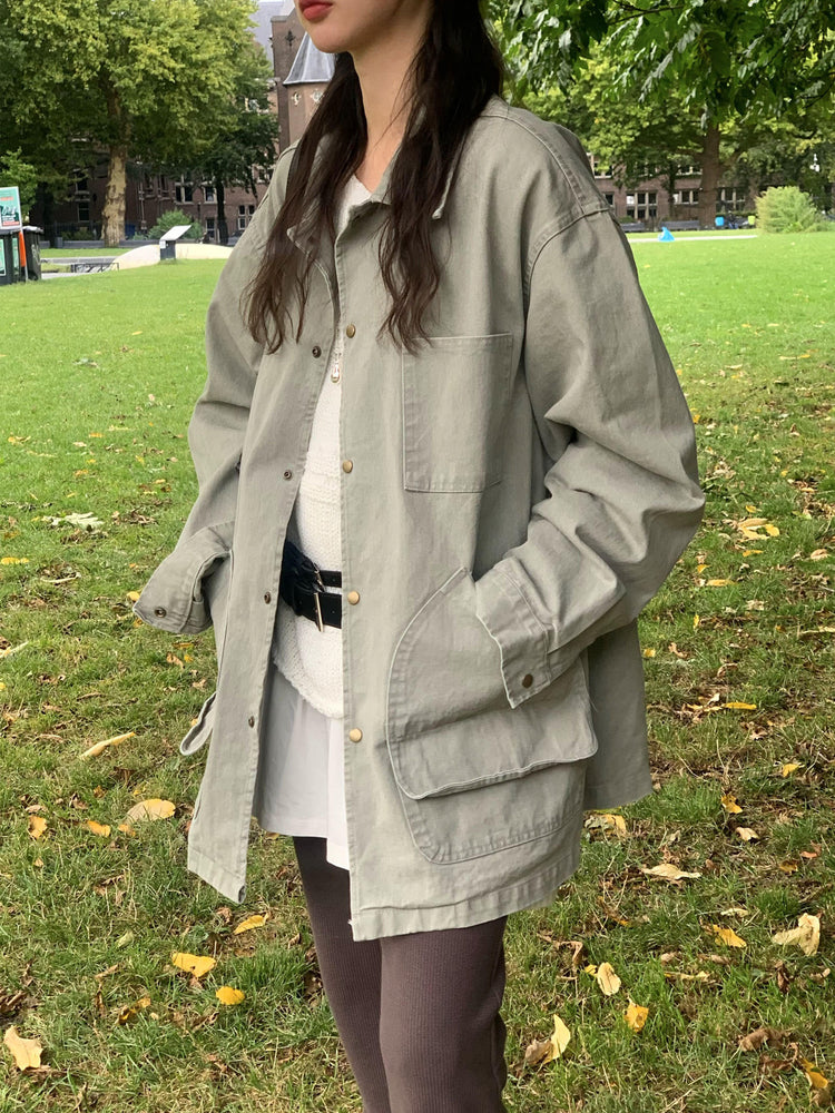 Unisex復古洗水細節寬鬆外套