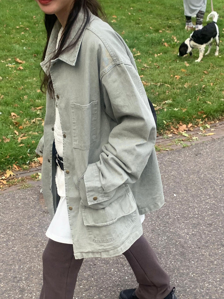 Unisex復古洗水細節寬鬆外套