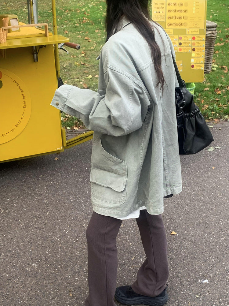 Unisex復古洗水細節寬鬆外套