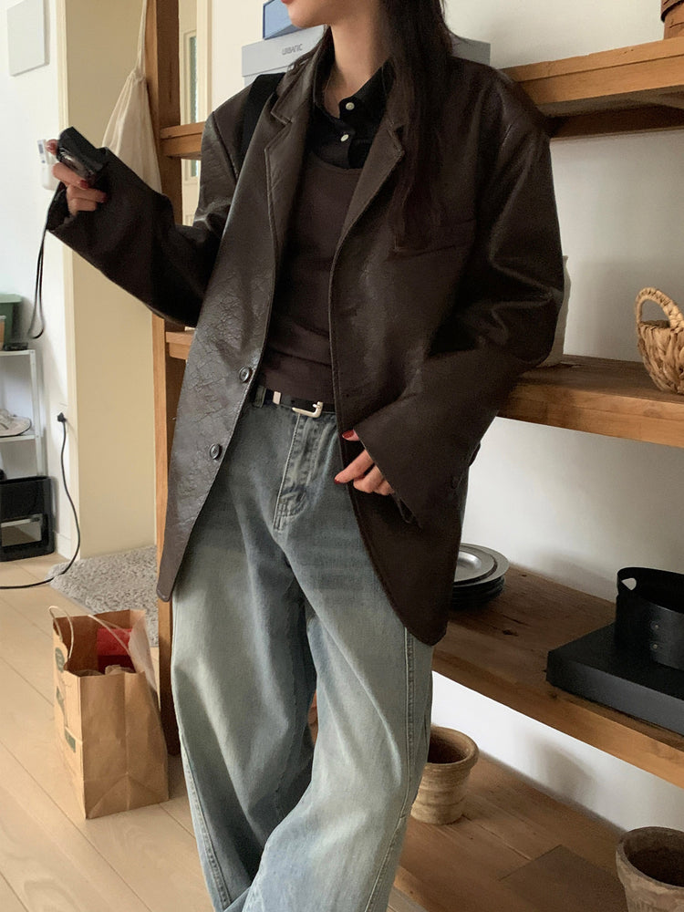 弧形側壓線廓形牛仔褲