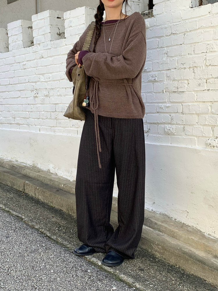 Fw ver.條紋側壓褶細節直褲