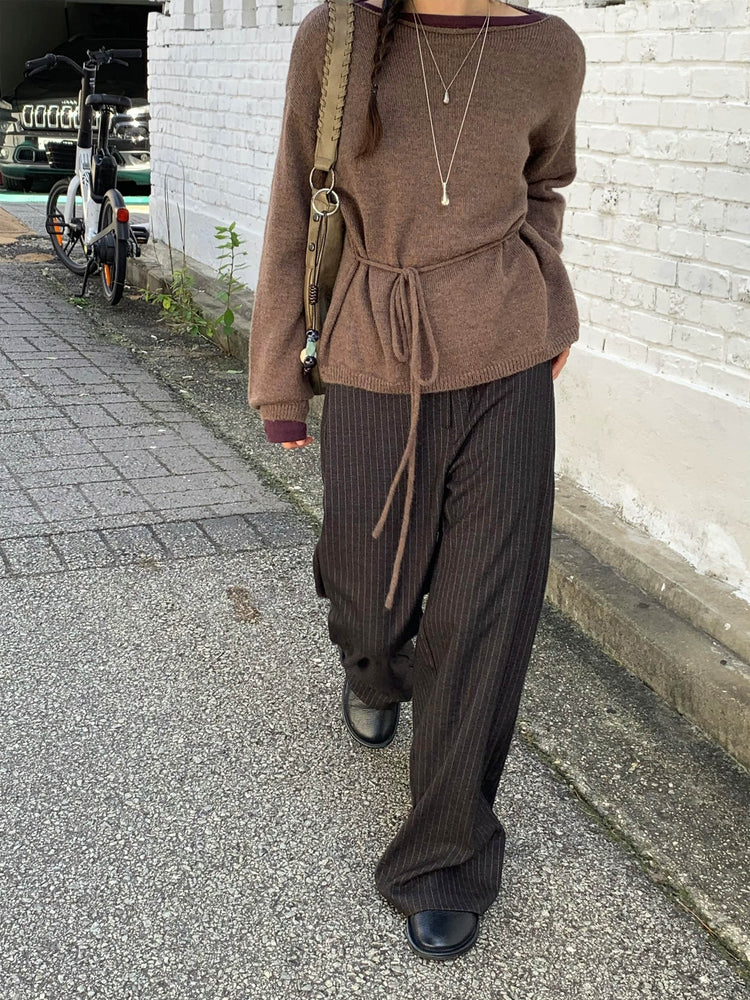 Fw ver.條紋側壓褶細節直褲