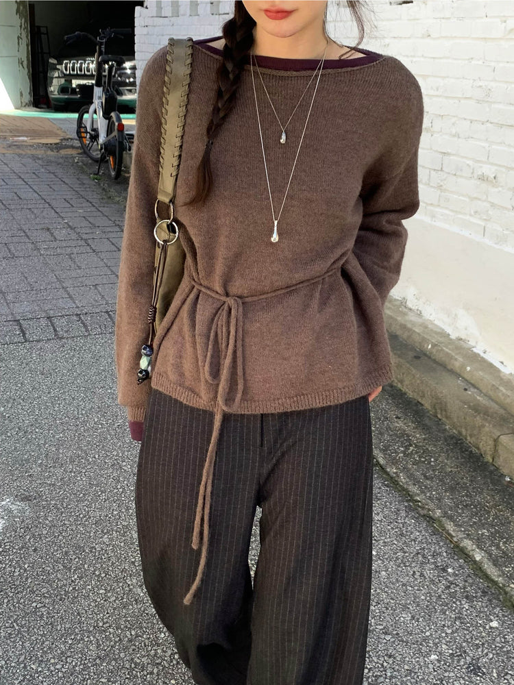 Fw ver.條紋側壓褶細節直褲