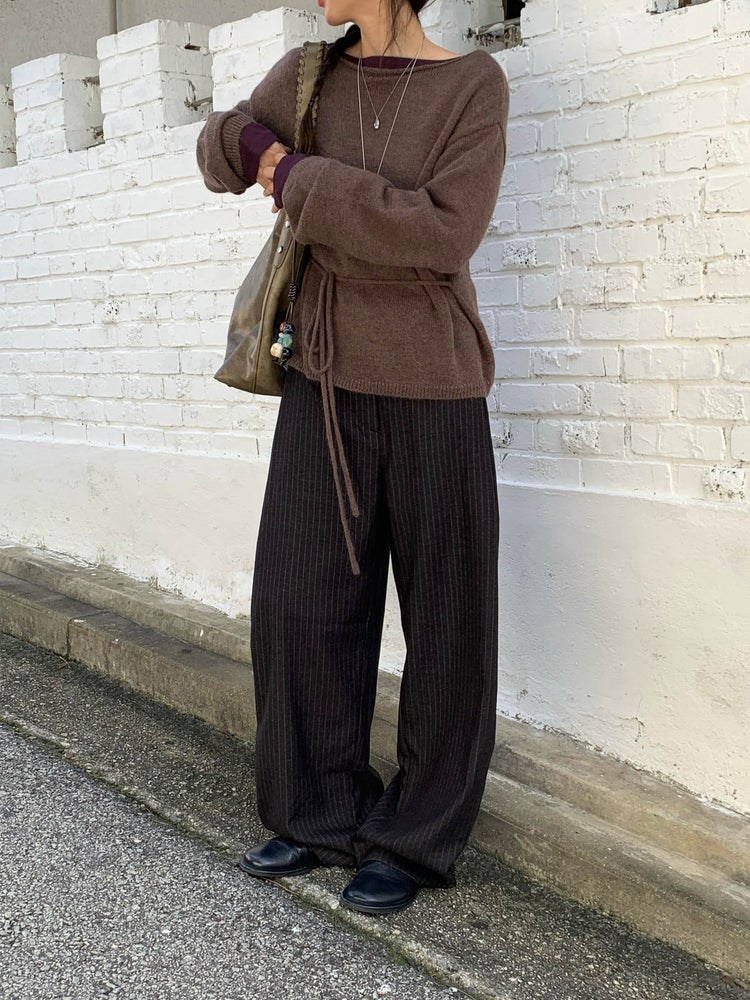 Fw ver.條紋側壓褶細節直褲