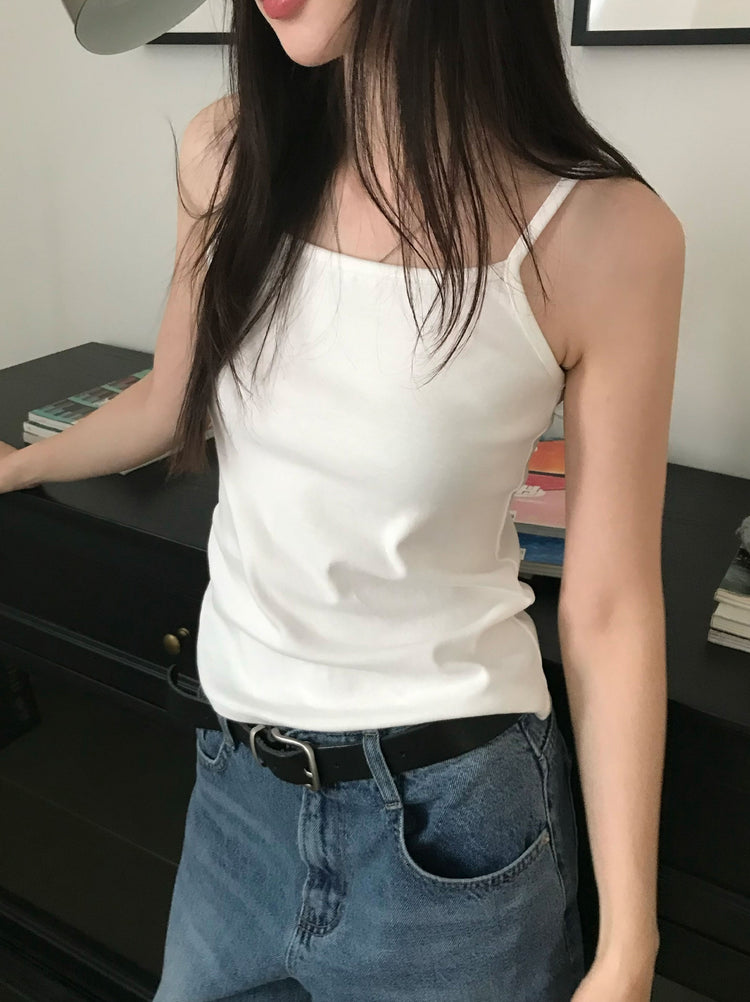 美色細帶鐵牌修身背心