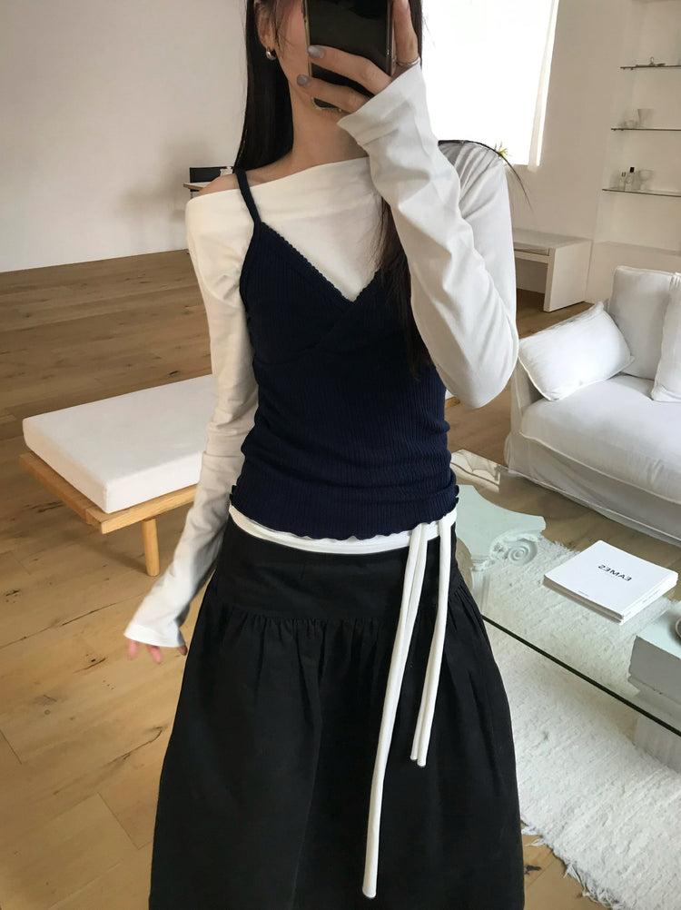 交疊蕾絲捲邊細節背心