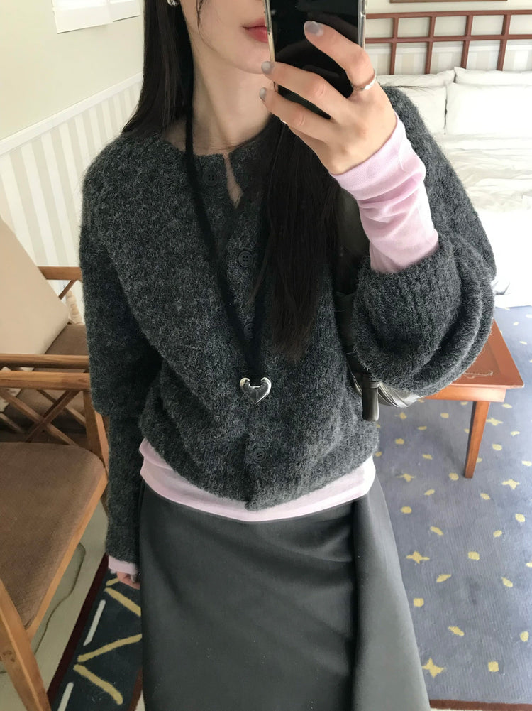 美色粗針排鈕針織外套