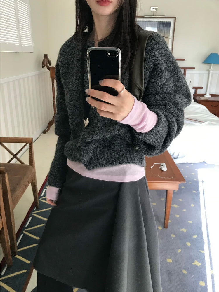 美色粗針排鈕針織外套