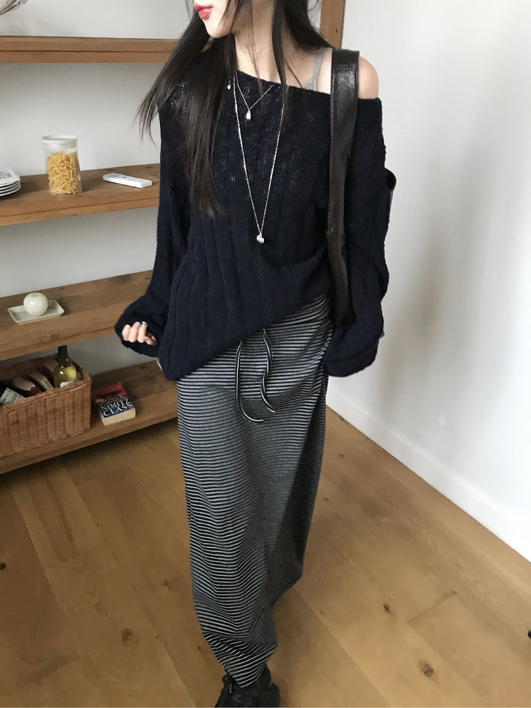 反折條紋抽繩細節及踝裙