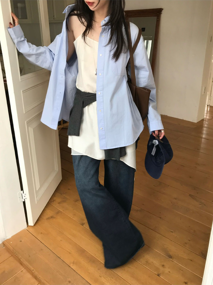 經典基礎棉質寬鬆襯衫
