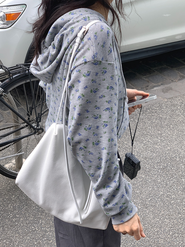 碎花華夫格背心連帽外套套裝