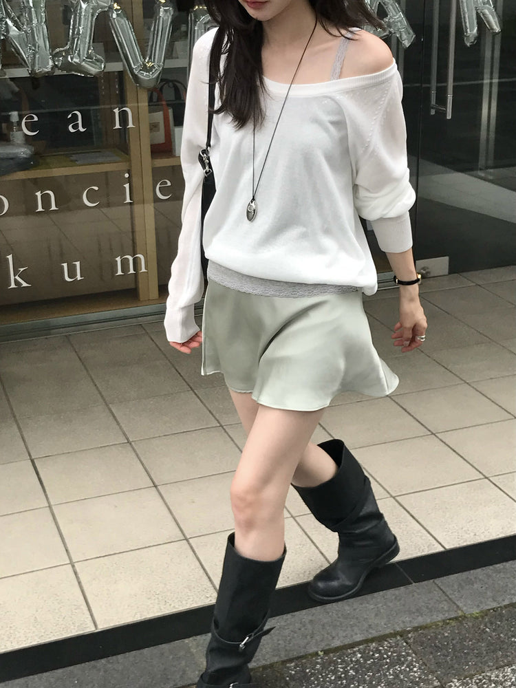 光澤感微傘短裙
