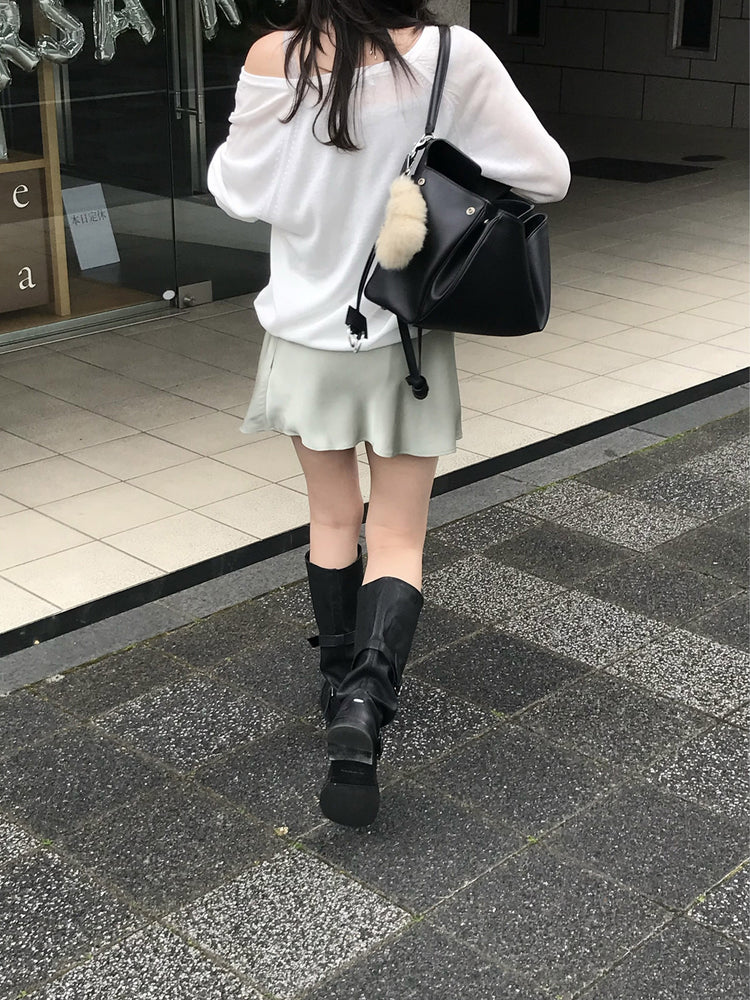 光澤感微傘短裙