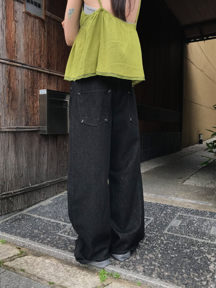 麻料蕾絲邊細節排鈕上衣