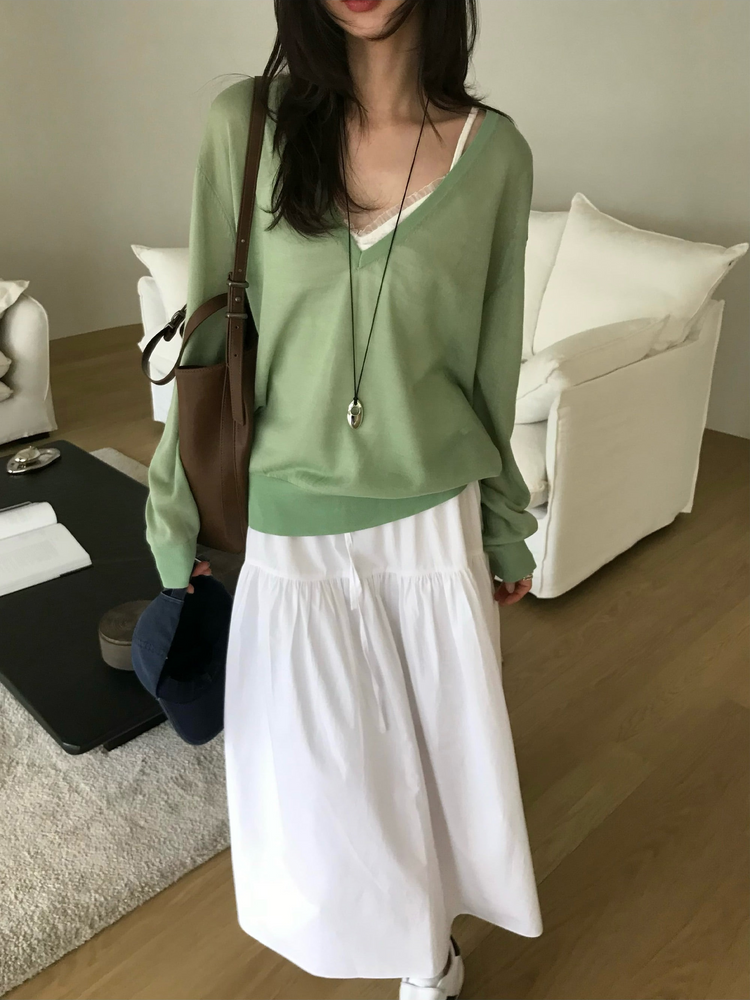 透膚深V針織上衣