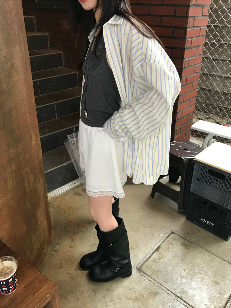 撞色條紋寬鬆襯衫