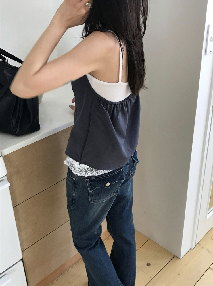亞麻綁帶皺褶細節上衣