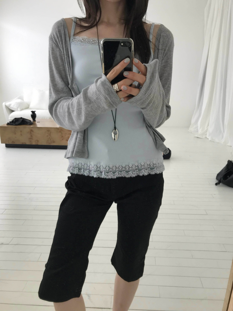 蕾絲邊平口多色背心