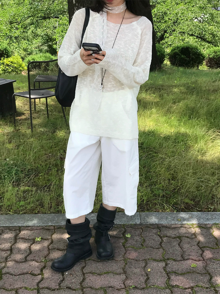 透膚拉克蘭袖針織上衣