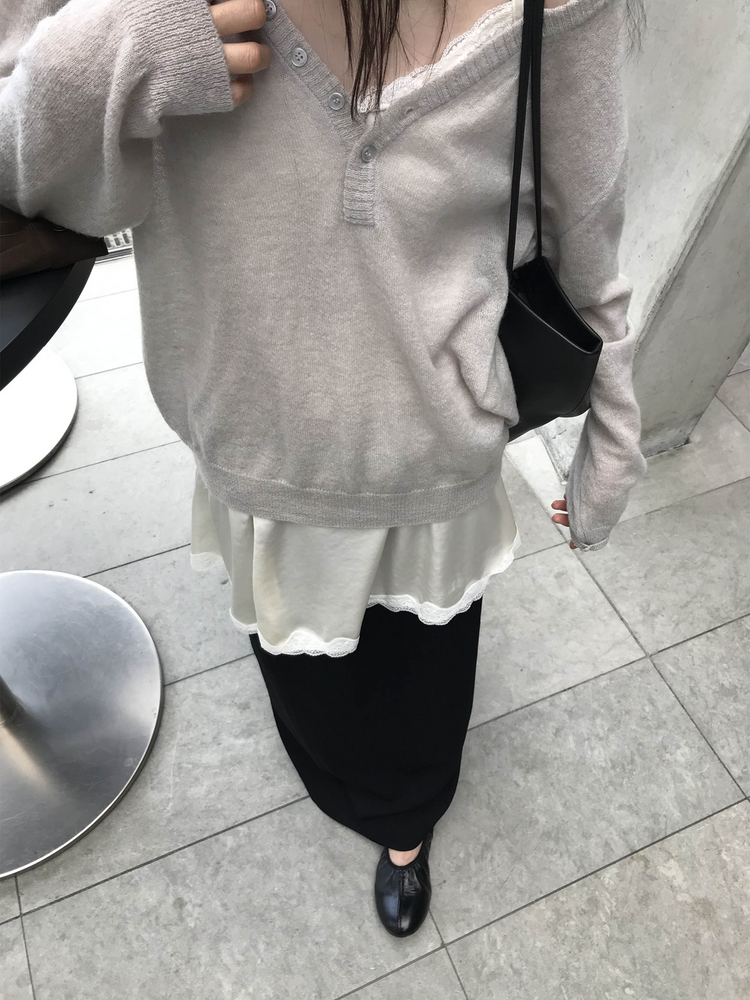 霧光澤蕾絲細節連身裙